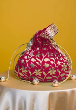Brocade Potli Bag in Fuchsia