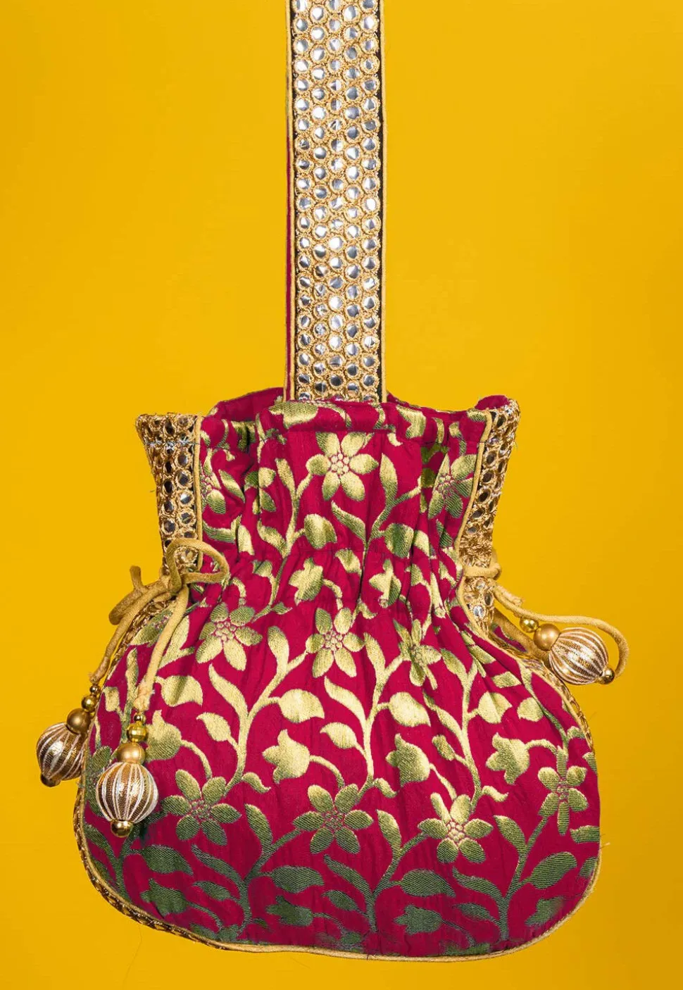 Brocade Potli Bag in Fuchsia