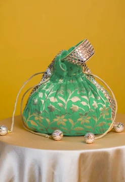 Brocade Potli Bag in Light Green