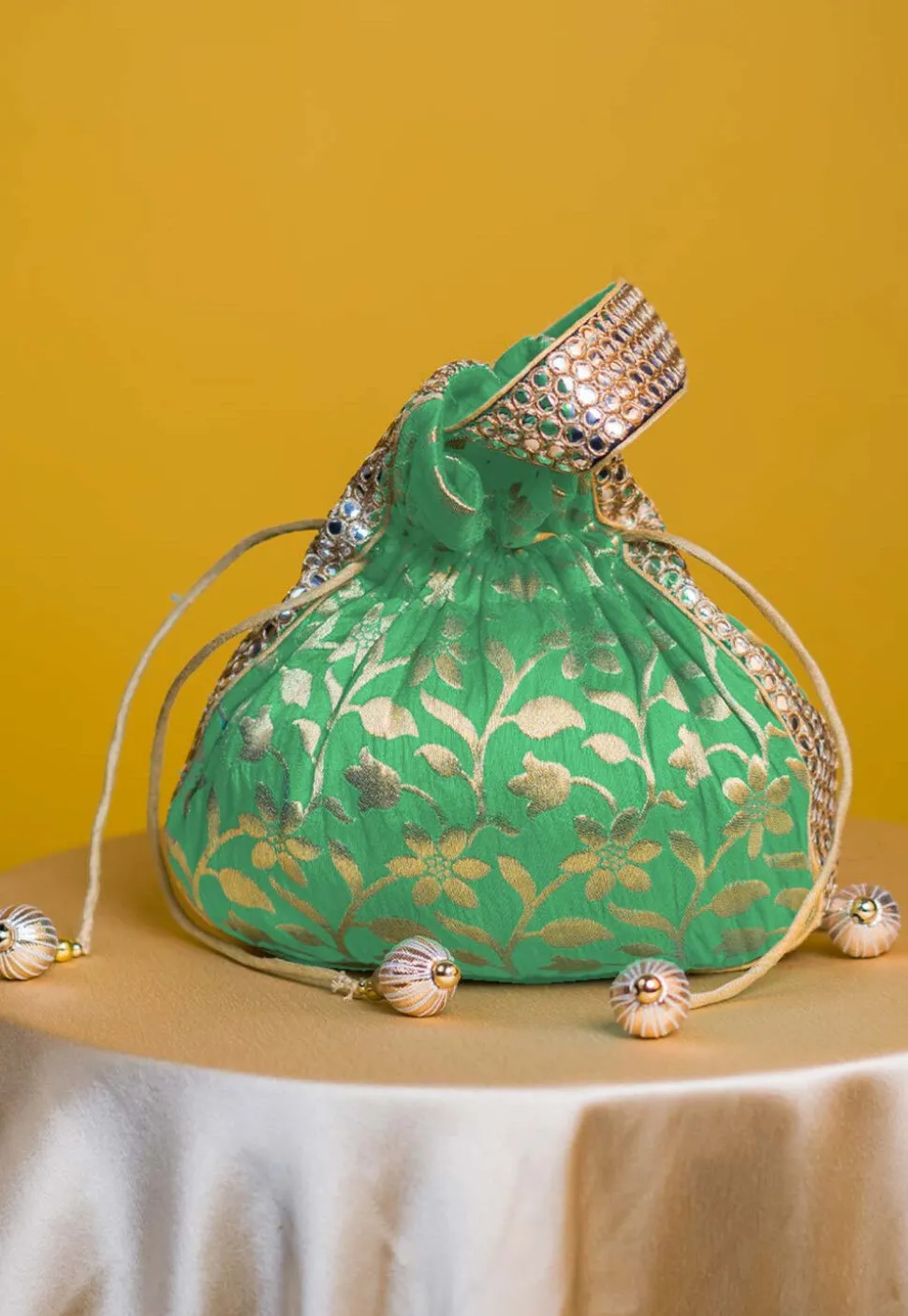 Brocade Potli Bag in Light Green
