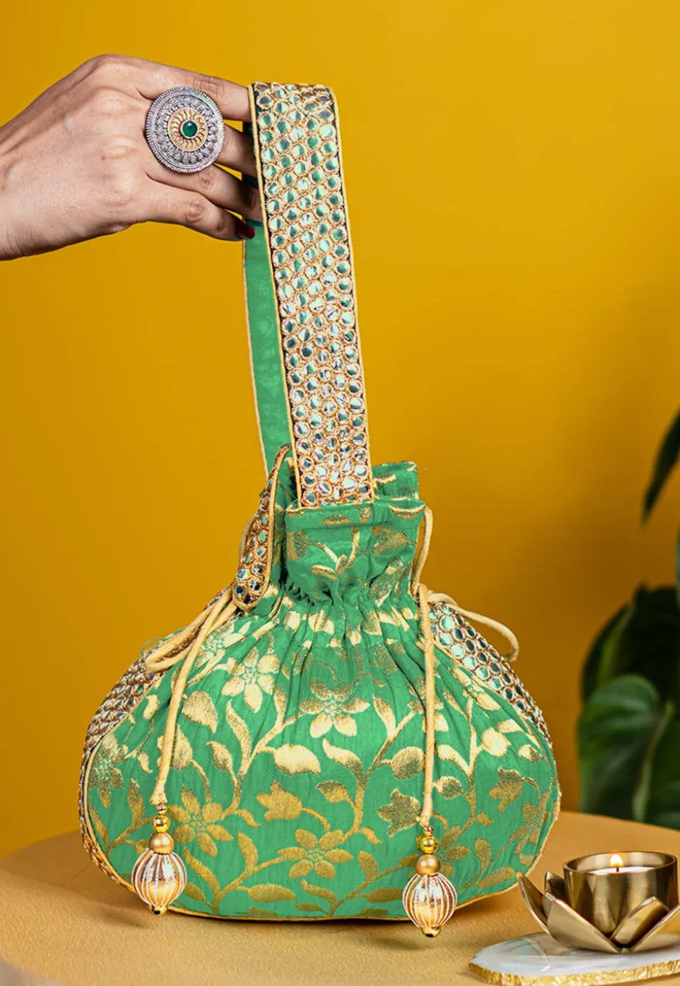 Brocade Potli Bag in Light Green