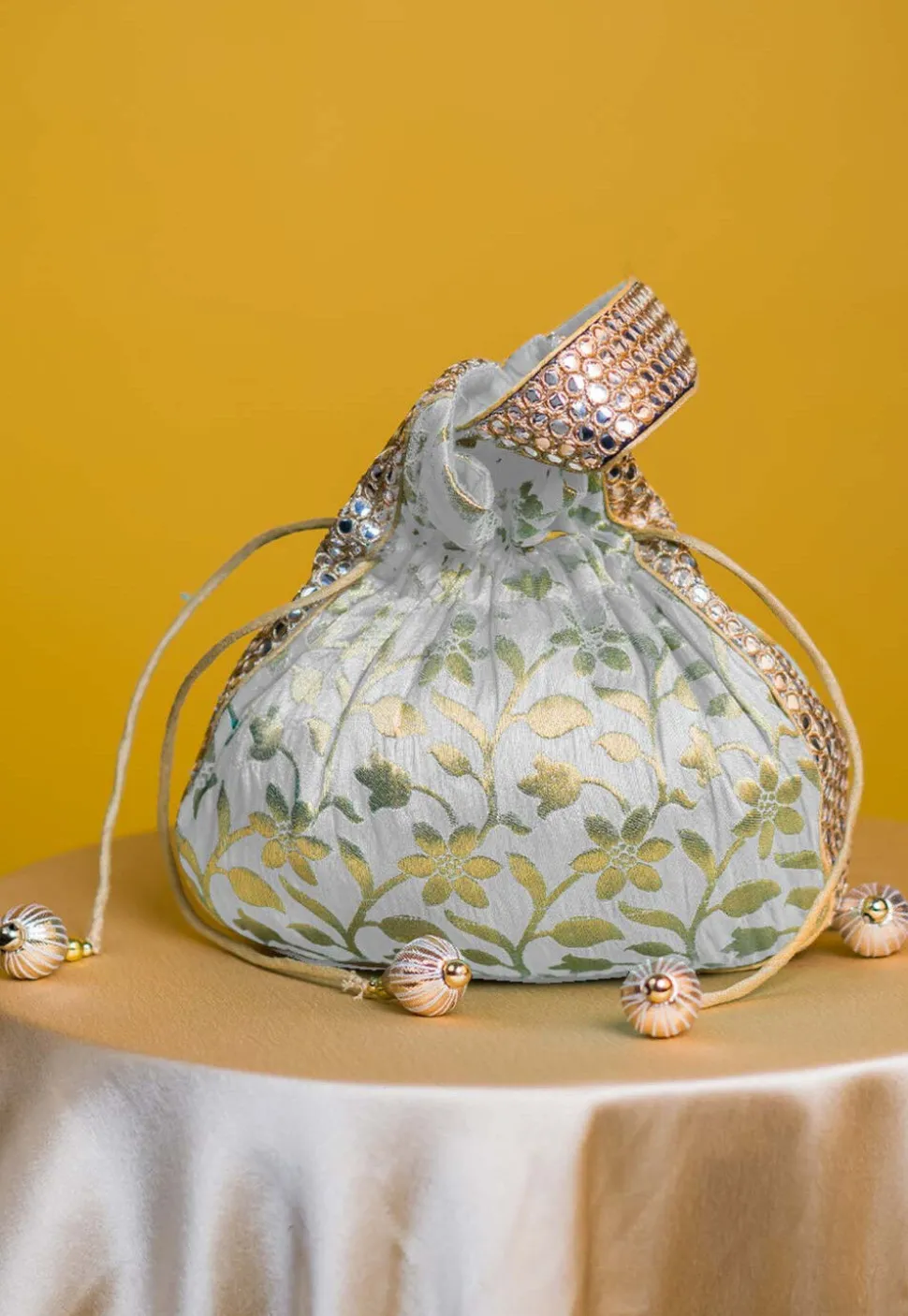 Brocade Potli Bag in Off White