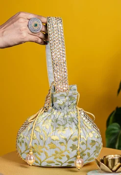 Brocade Potli Bag in Off White