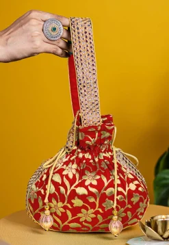 Brocade Potli Bag in Red