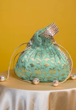 Brocade Potli Bag in Sea Green