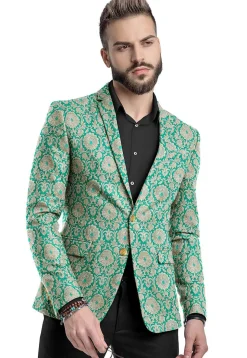 Brocade Pure Banarasi Satin Silk Blazer in Sea Green