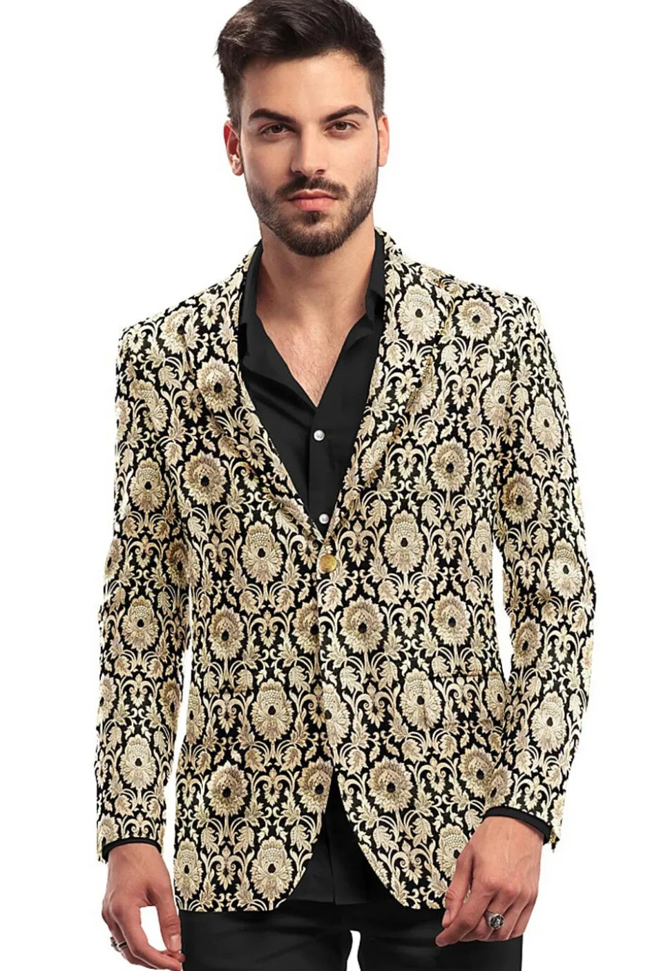 Brocade Pure Banarasi Satin Silk Blazer in Black