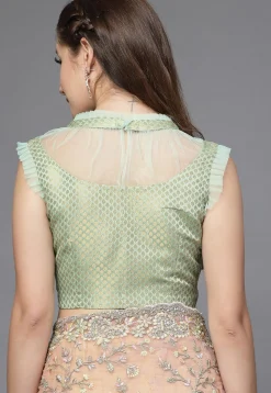 Brocade Sheer Blouse in Sea Green
