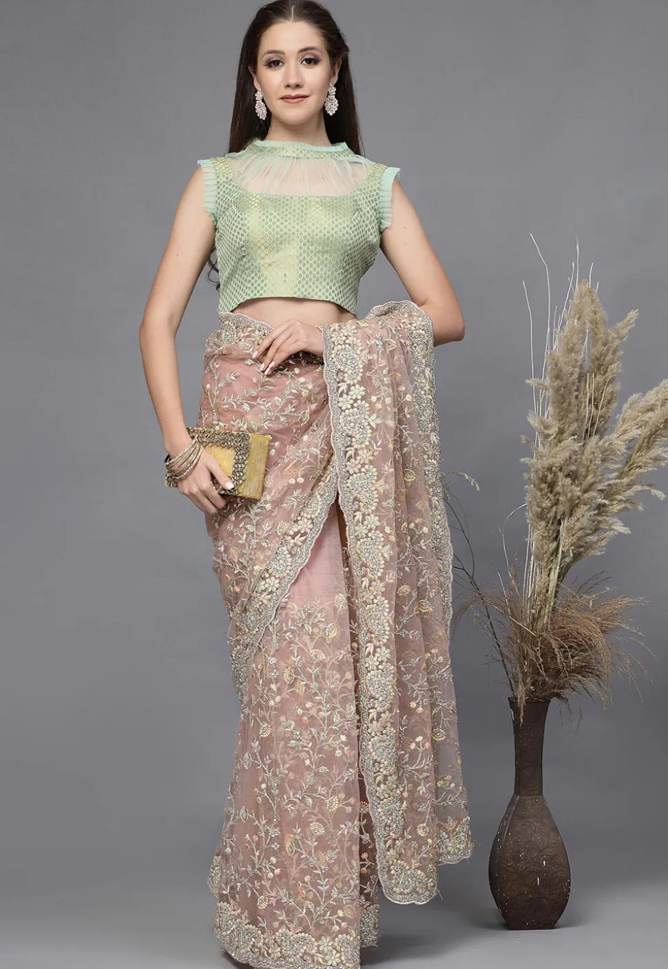 Brocade Sheer Blouse in Sea Green