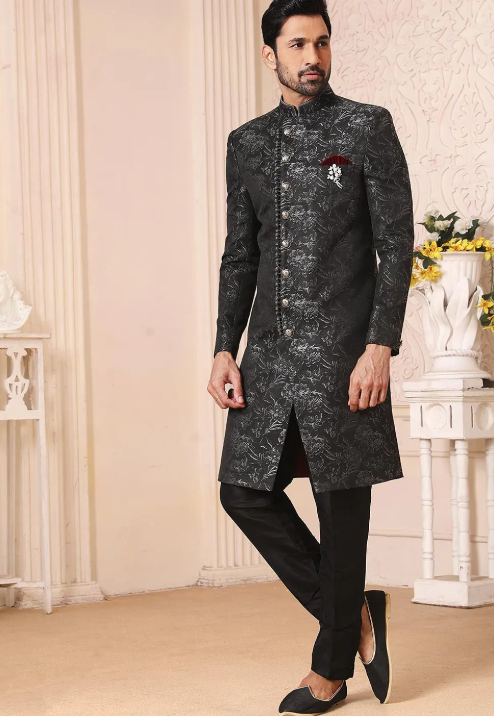 Brocade Sherwani in Black