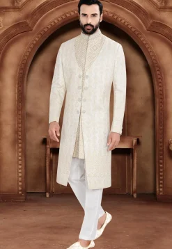 Brocade Sherwani in Cream