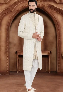 Brocade Sherwani in Cream