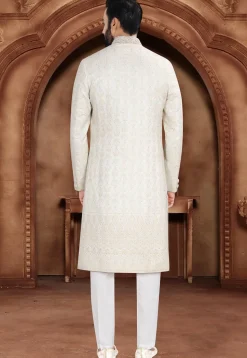 Brocade Sherwani in Cream