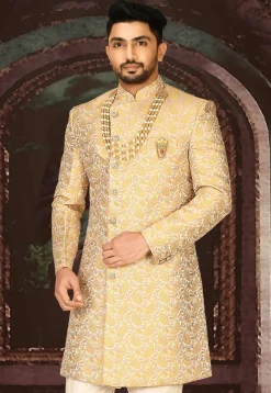 Brocade Sherwani in Light Beige