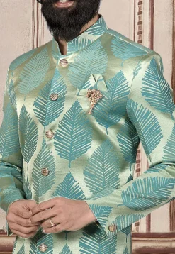 Brocade Sherwani in Pastel Green and Blue