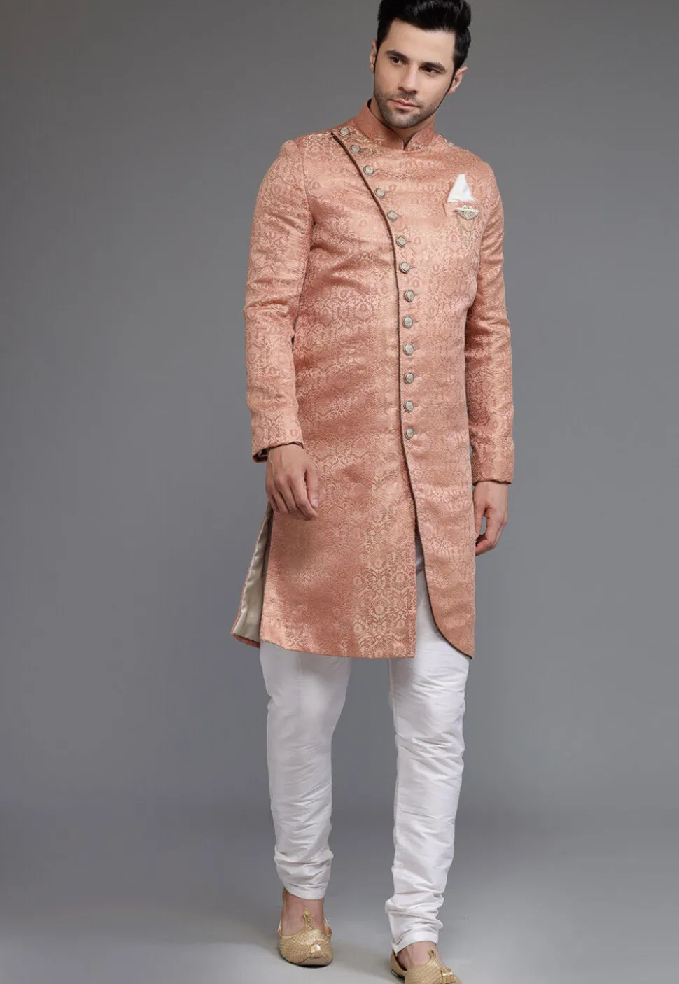 Brocade Sherwani in Peach