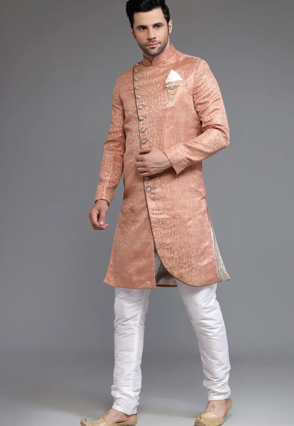 Brocade Sherwani in Peach