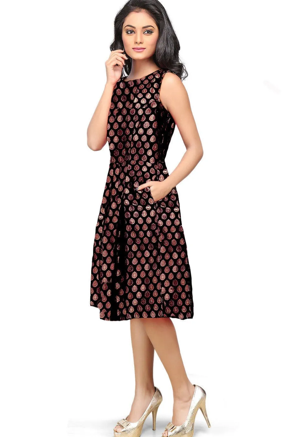 Brocade Short Dress in Black