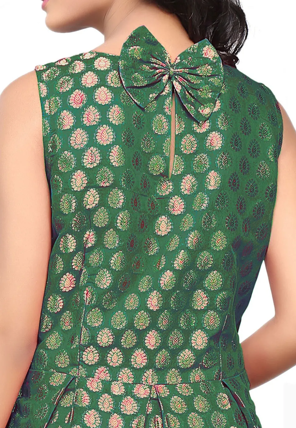 Brocade Short Dress in Dark Green
