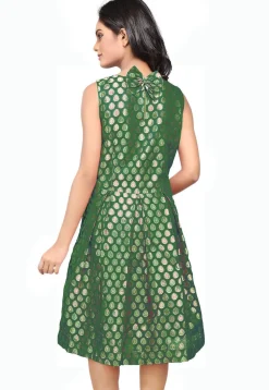 Brocade Short Dress in Dark Green
