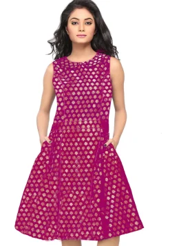 Brocade Short Dress in Magenta