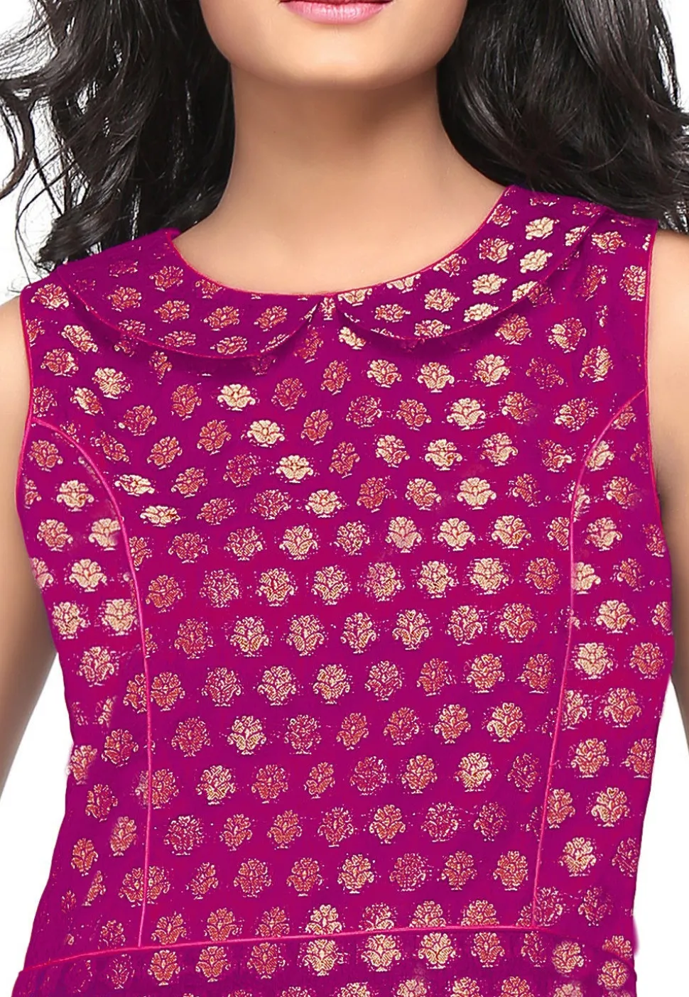Brocade Short Dress in Magenta