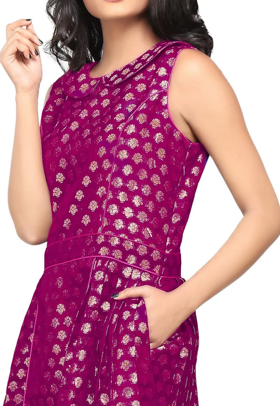 Brocade Short Dress in Magenta