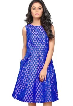Brocade Short Dress in Royal Blue