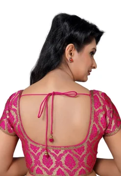 Brocade Silk Blouse in Fuchsia and Golden