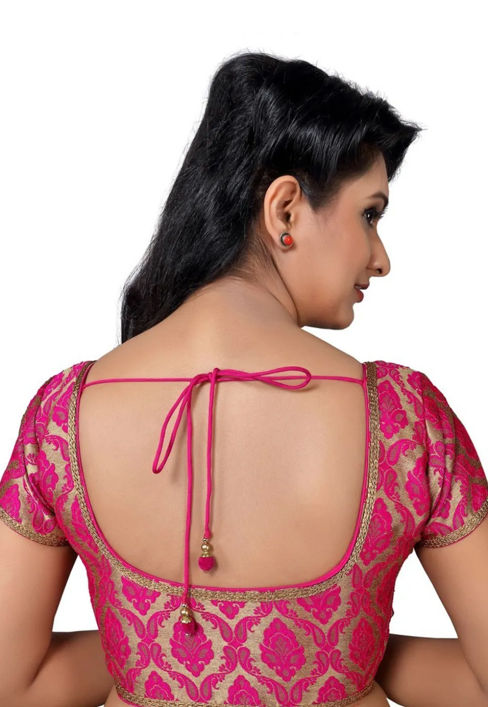 Brocade Silk Blouse in Fuchsia and Golden