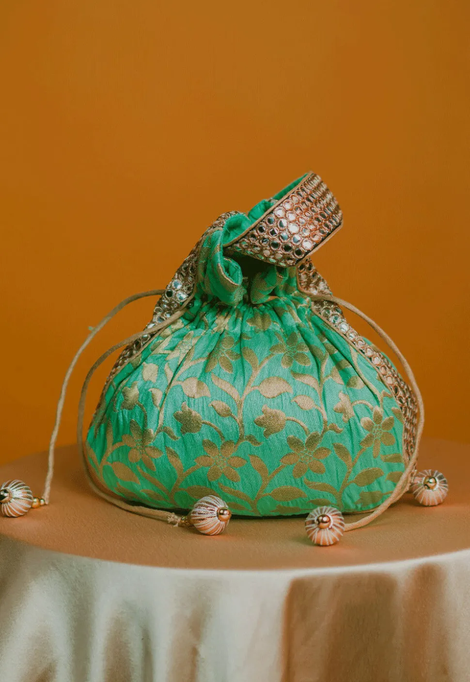 Brocade Silk Potli Bag in Pastel Blue