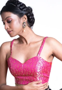 Brocade Strappy Blouse in Fuchsia