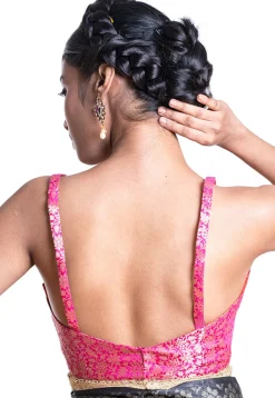 Brocade Strappy Blouse in Fuchsia