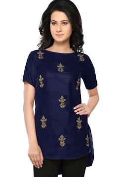 Bullion Velvet Tunic in Navy Blue