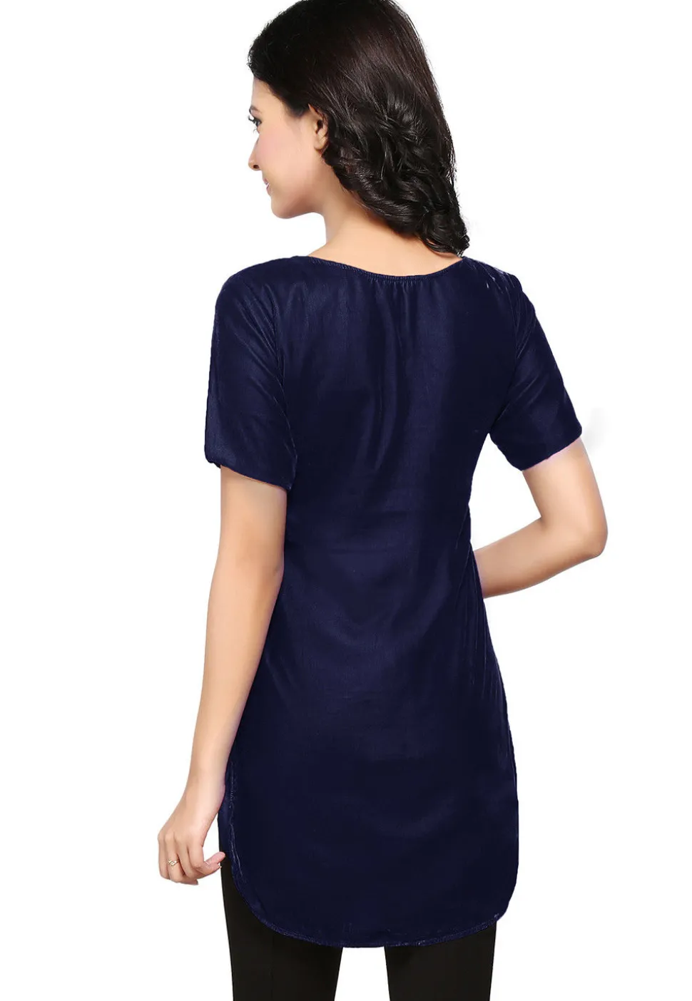 Bullion Velvet Tunic in Navy Blue
