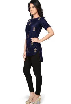 Bullion Velvet Tunic in Navy Blue