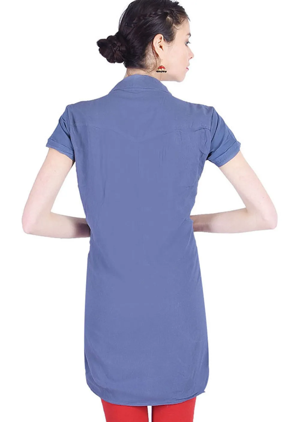 Button Down Pintucked Georgette Tunic in Grey