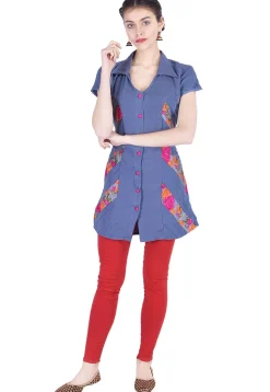 Button Down Pintucked Georgette Tunic in Grey
