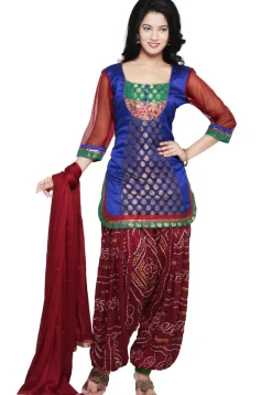 Chanderi and Dupion Silk Punjabi Suit in Royal Blue