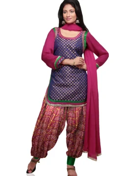 Chanderi Brocade Punjabi Suit in Royal Blue