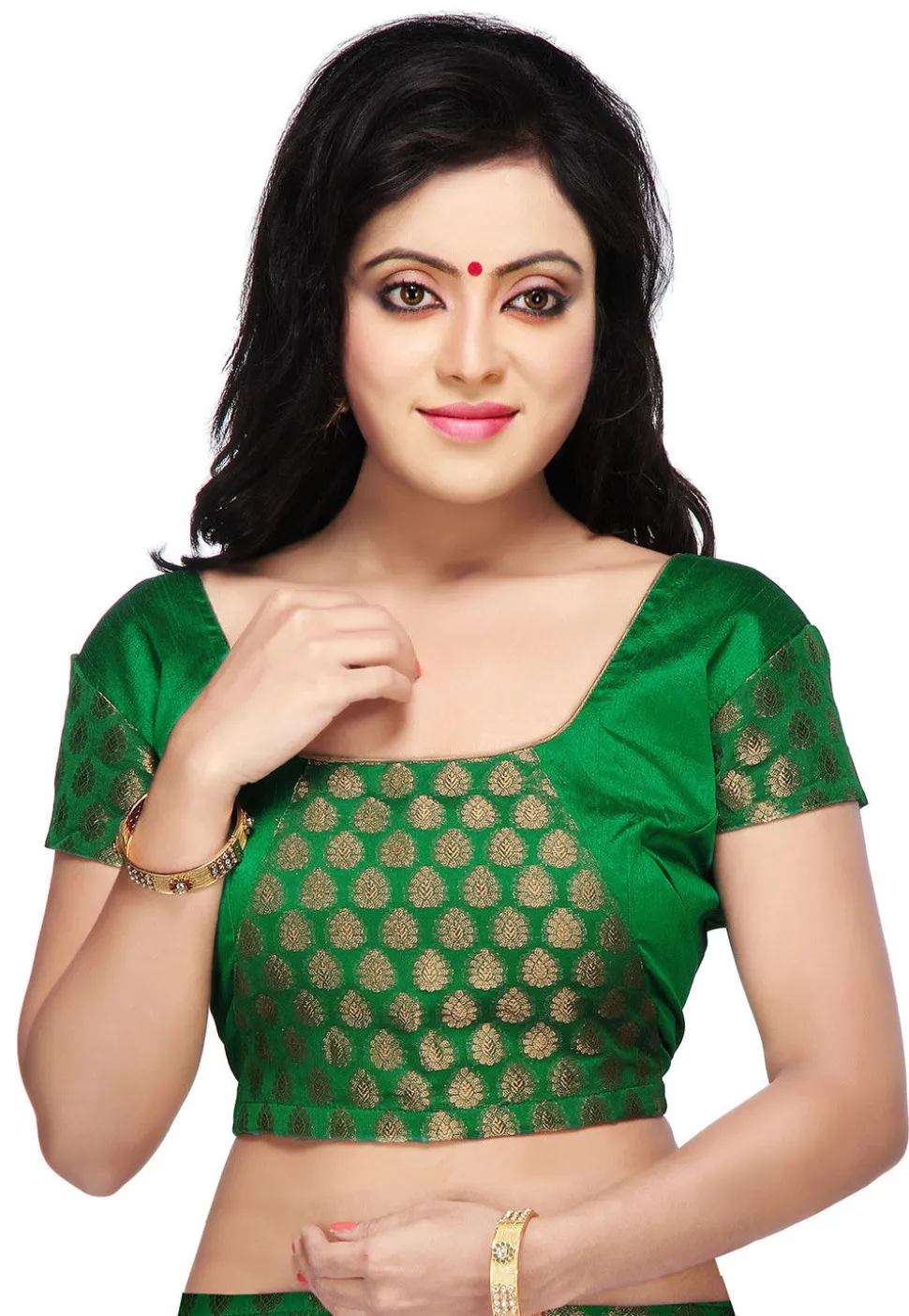 Chanderi Silk Brocade Blouse in Green