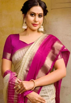 Chanderi Silk Saree in Off White