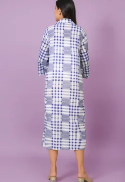 Check Printed Cotton Aline Dress in Off White