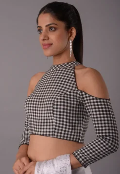 Check Printed  Cotton Blouse in Black and White