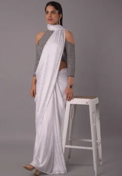 Check Printed Cotton Blouse in Black and White