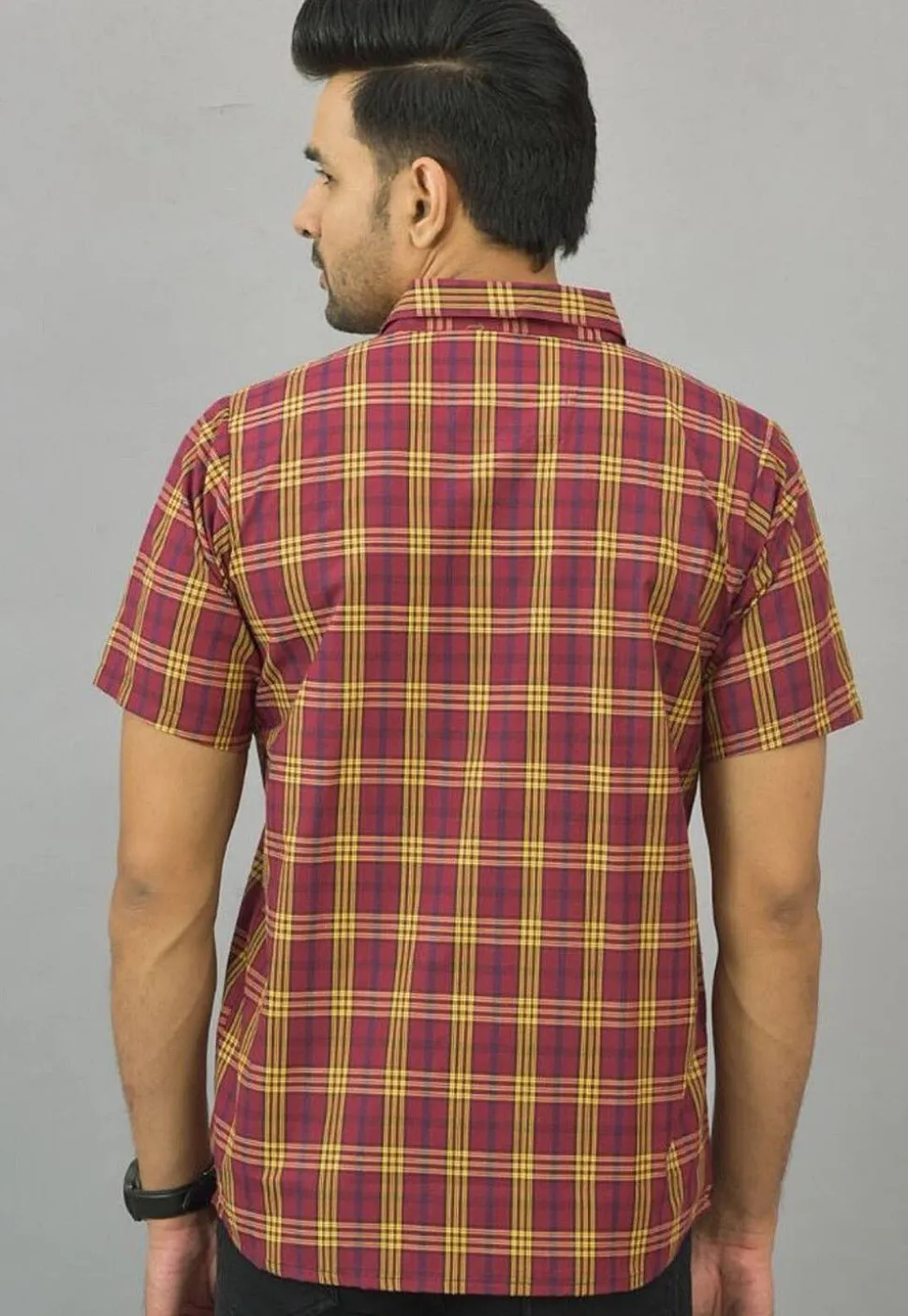 Check Printed Cotton Flex Shirt in Red