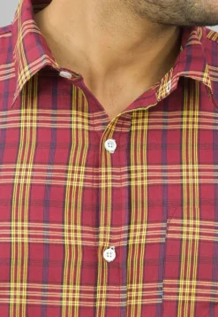 Check Printed Cotton Flex Shirt in Red