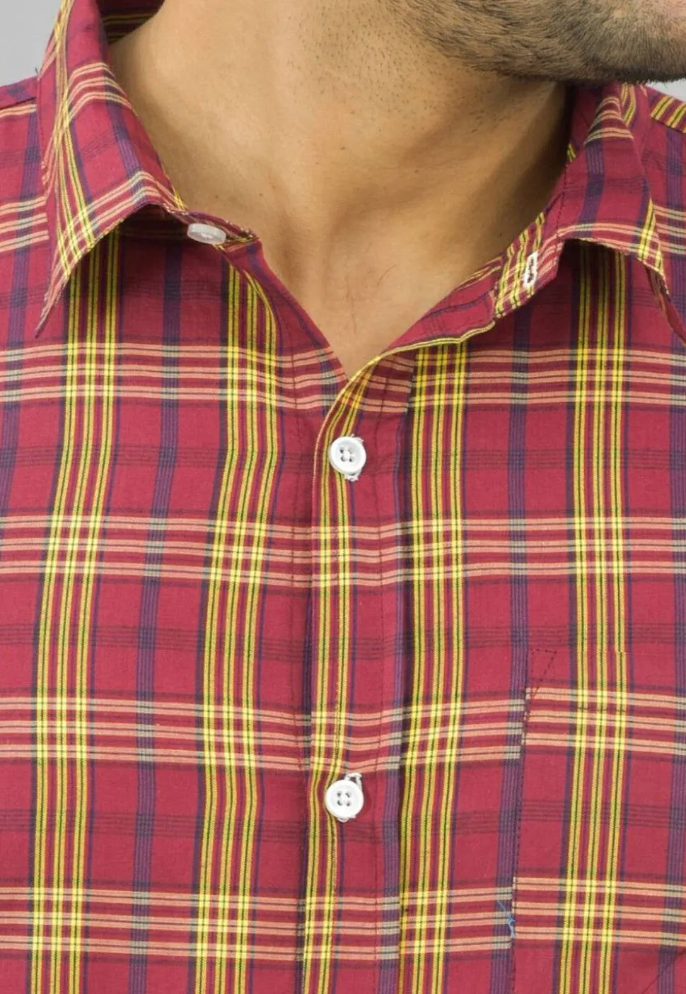 Check Printed Cotton Flex Shirt in Red
