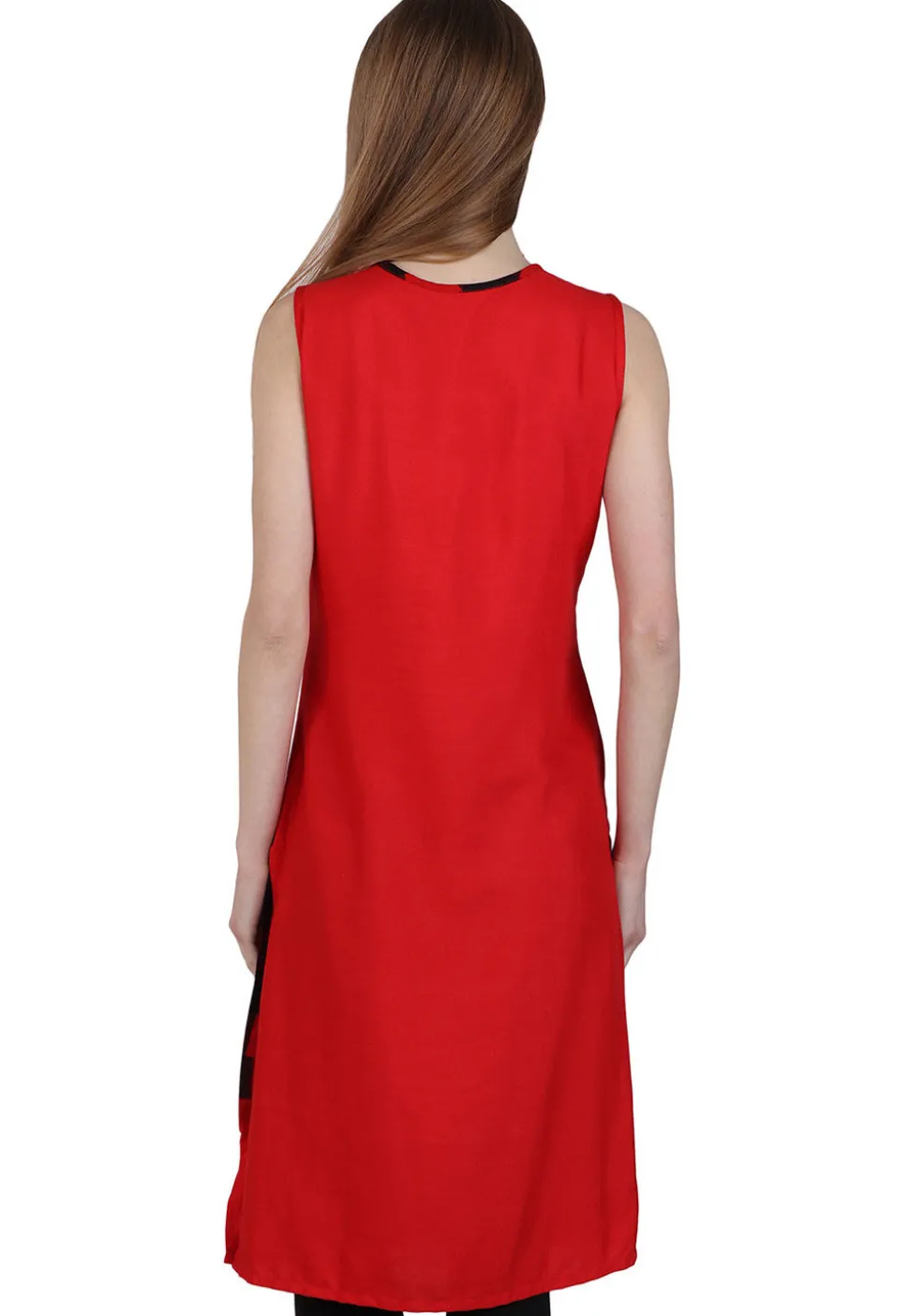 Check Printed Cotton Jacket Style Kurta in Red and Black