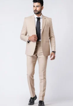 Check Printed Polyester Blazer in Beige